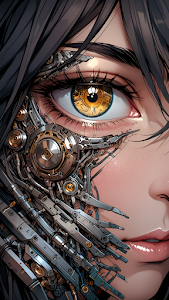 Cyborg Eye with Mechanical Components and Golden Iris