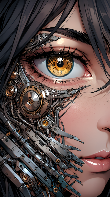 Cyborg Eye with Mechanical Components and Golden Iris - Free mobile Wallpaper