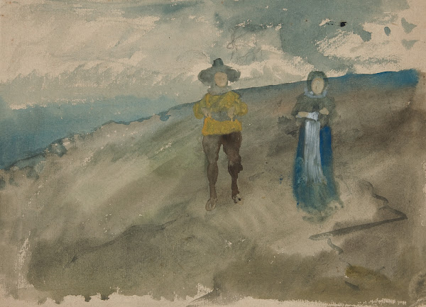 Two Figures in a Landscape recto Study of Mans Head Self portraitverso 1987