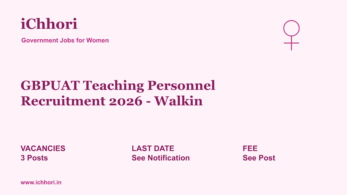 GBPUAT Teaching Personnel Recruitment 2026 - Walkin - iChhori