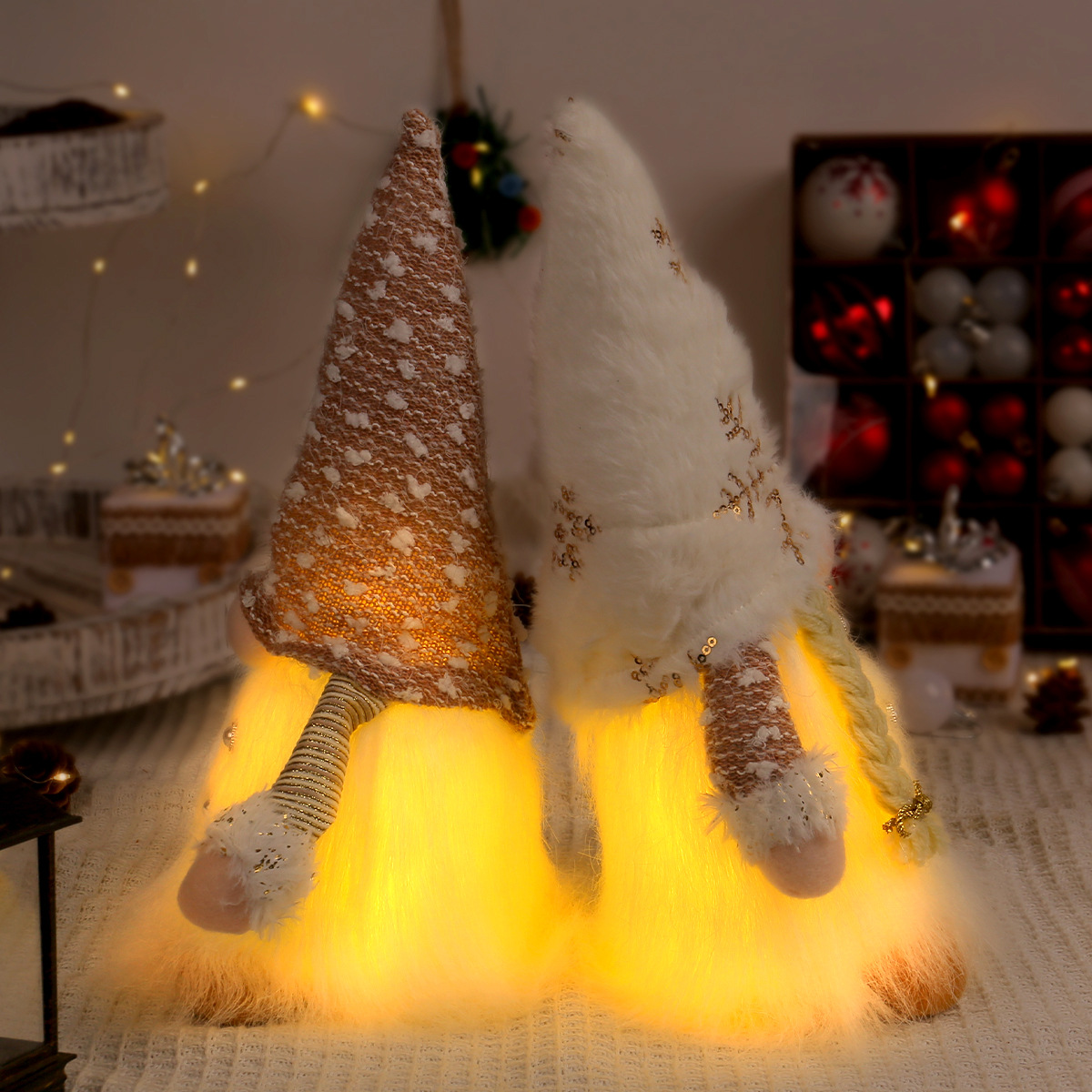 Illuminated Christmas Gnome Figure with Sequins and Plush