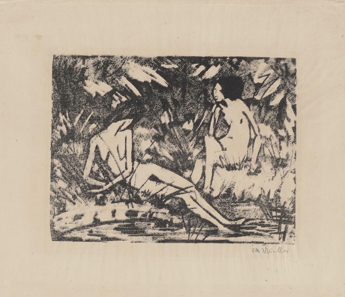 Sitzendes und seitlich aufgestütztes Mädchen am Wasser II ca 1922