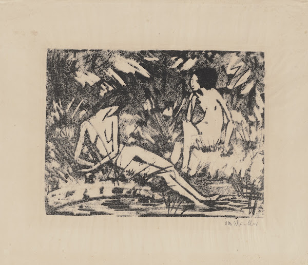 Sitzendes und seitlich aufgestütztes Mädchen am Wasser II ca 1922