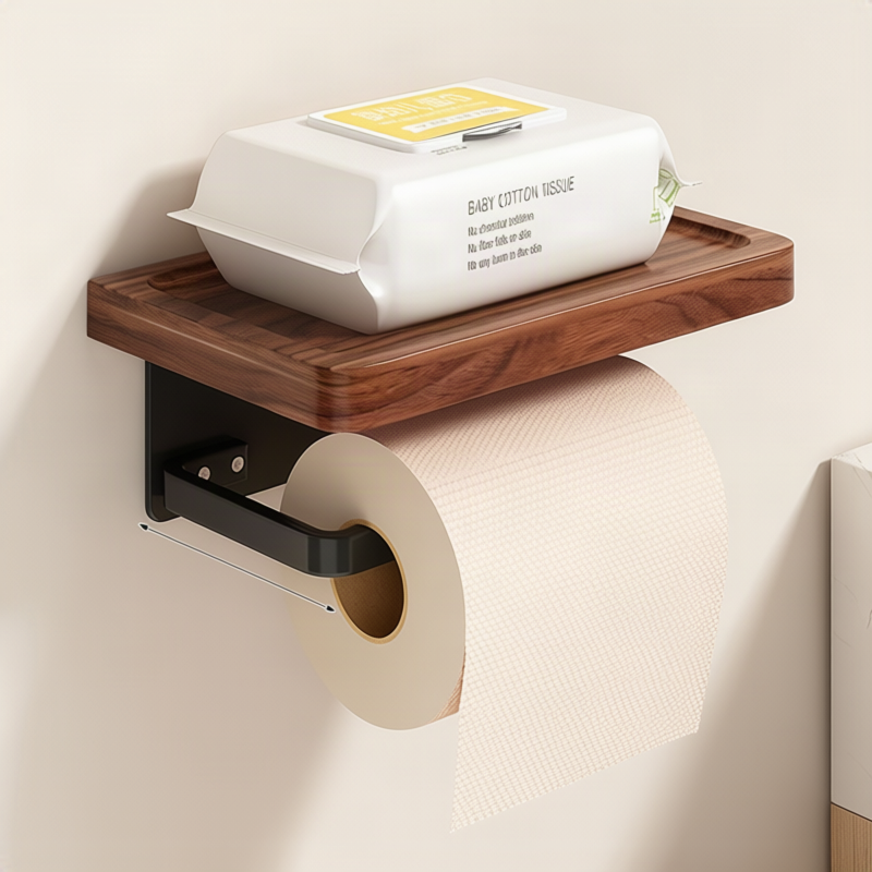 Wall holder for toilet paper, walnut wood design