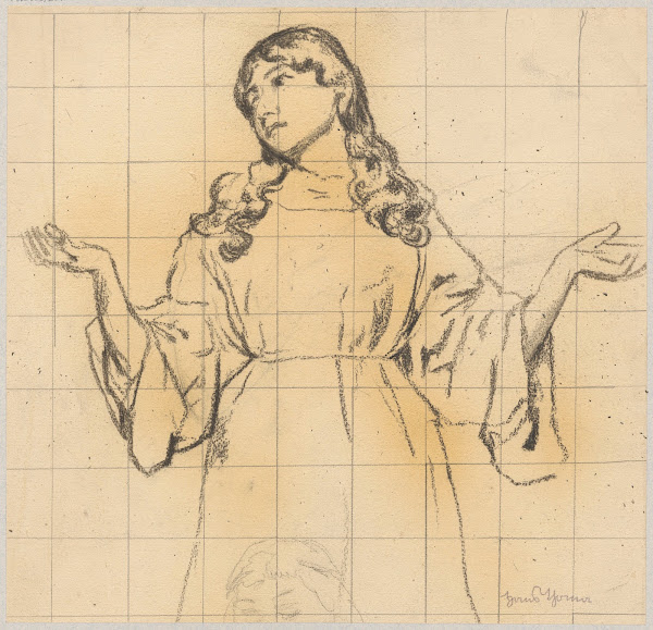 Study of a young woman in a loose dress with raised hands 1880   1900