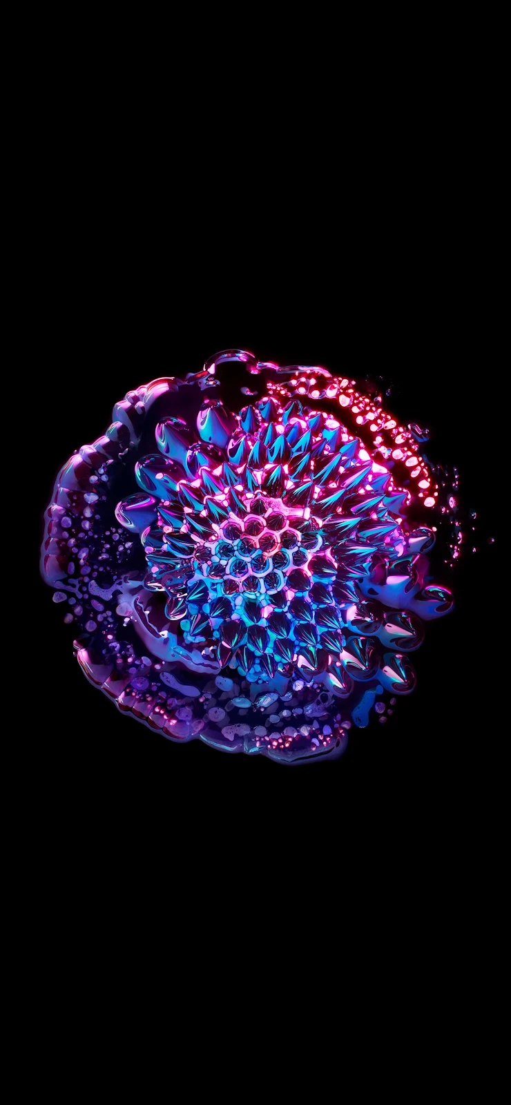 Abstract Spiky Purple Ferrofluid Shape - 3D Abstract Render Full HD iPhone Wallpaper (1284x2778)