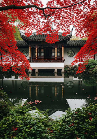 Chinese Garden Autumn Reflection