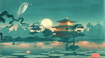 Japanese Art, Digital Art, Landscape, Illustration, Nature Wallpaper Background