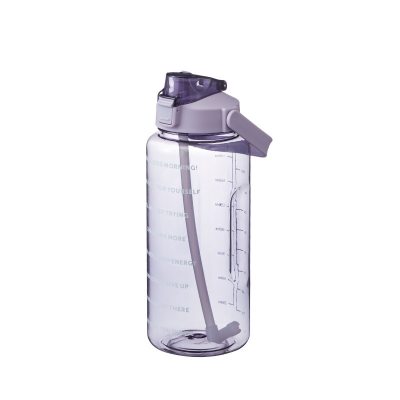 Sport water bottle 2 L with scale and straw