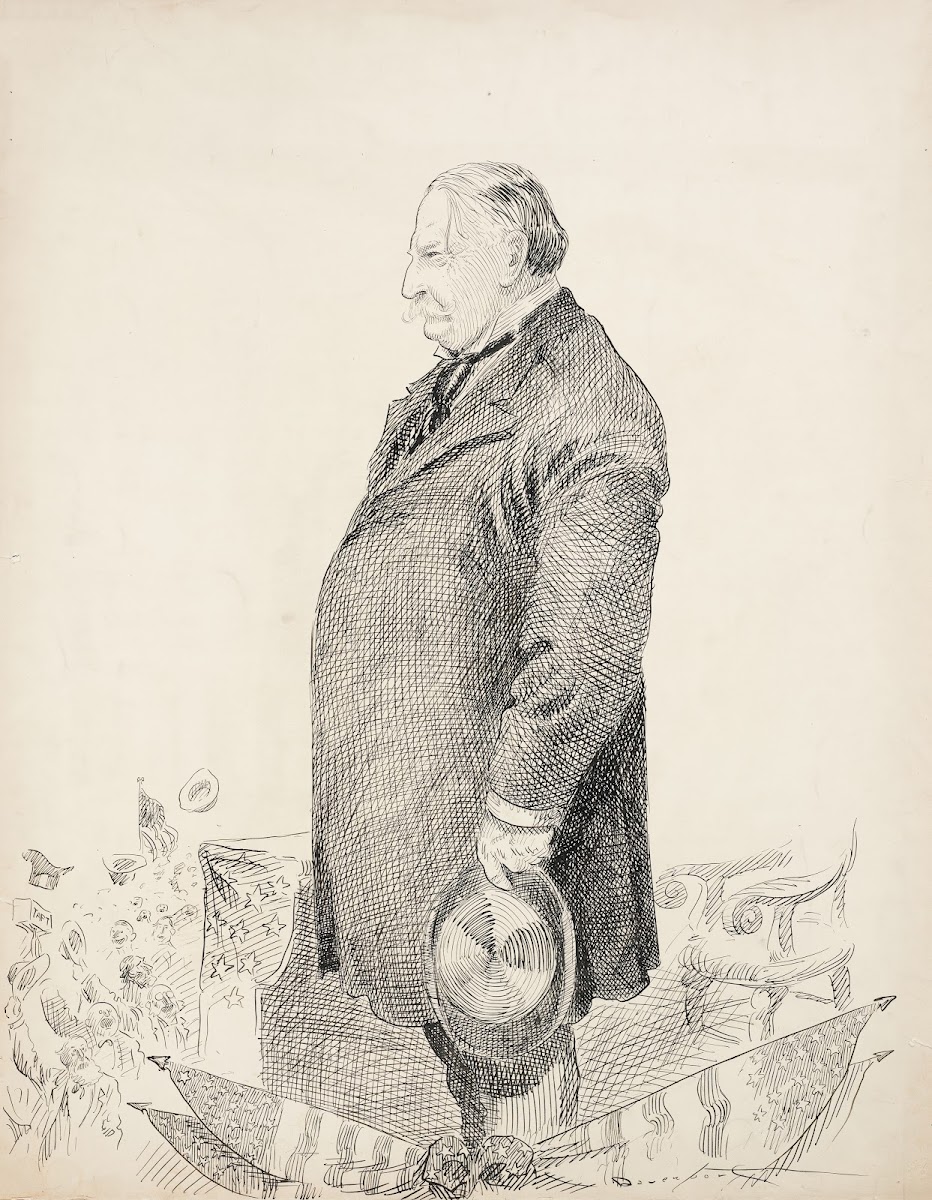 William Howard Taft stands to speak at an event looking at a cheering crowd