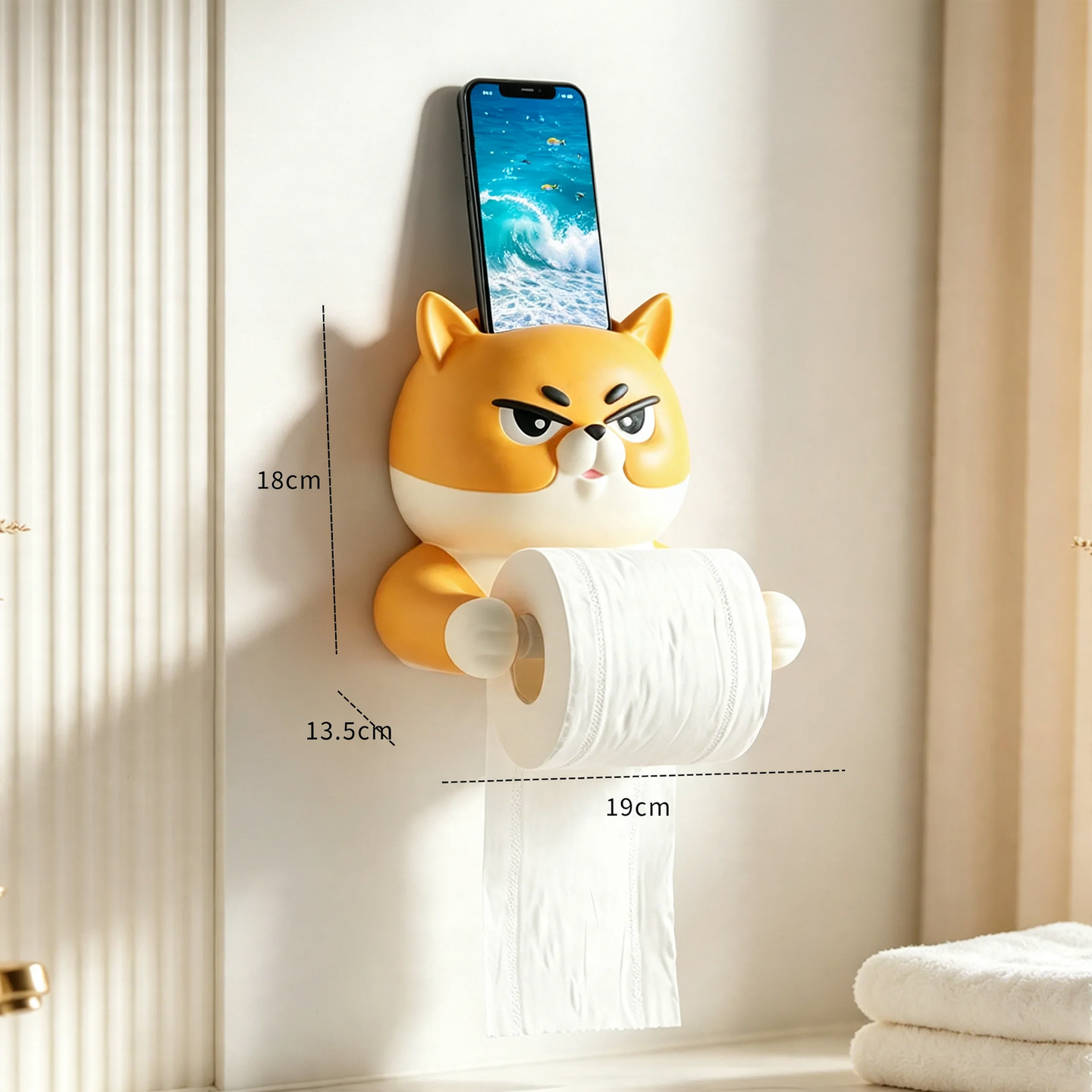 Wall-mounted toilet paper holder, Shiba Inu design