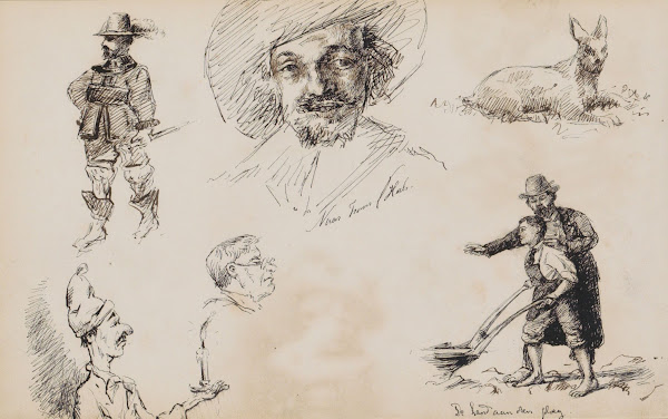 Studieblad onder andere met een kopie naar Frans Hals 1880