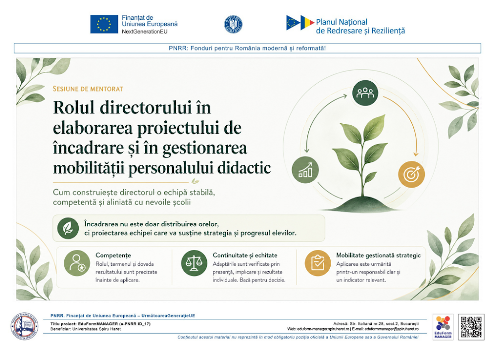 Coperta ghidului Rolul directorului în elaborarea proiectului de încadrare și în gestionarea mobilității personalului didactic