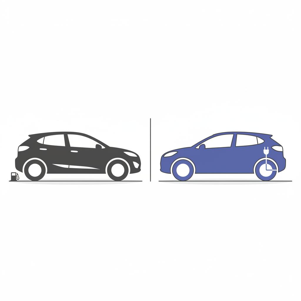 Minimalist side by side 2D vector comparison of a gasoline Honda CRV style crossover and an electric crossover silhouette with blue accent for honda crv for sale