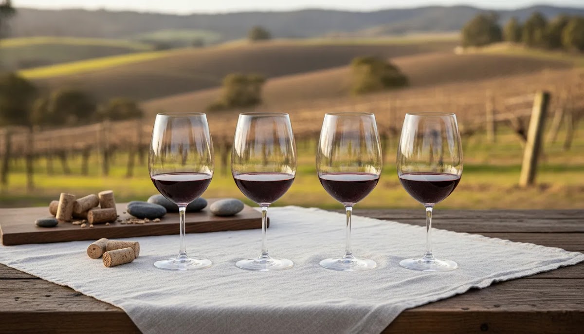Best Barossa Valley vintages editorial hero image with a premium flight of Shiraz glasses in warm natural light