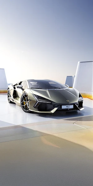 Lamborghini Revuelto On Sunny Platform 2K iPhone Wallpaper Background