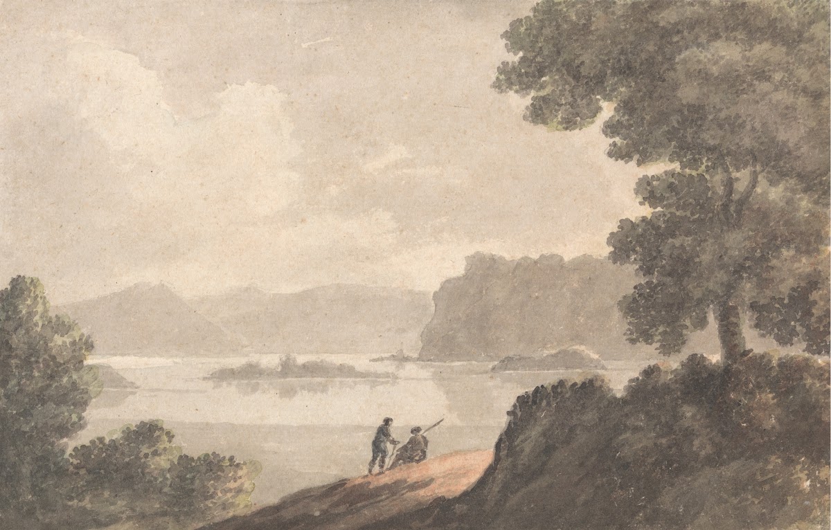 Figures in a Lakeside Romantic Landscape 1787