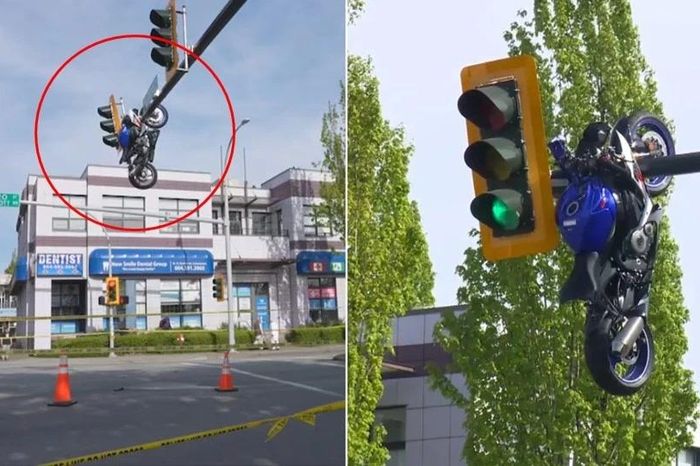 Xe máy treo ngược trên cột đèn giao thông sau vụ va chạm khó tin ở Canada - Chuyên trang Hoa Học Trò - Báo Tiền Phong