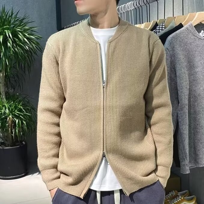 Men's Cardigan, Zipper, Business-Casual, Solid Color