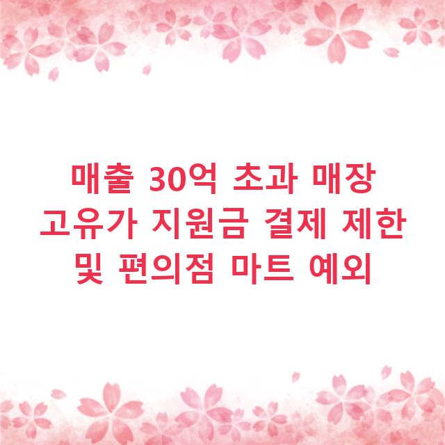 매출 30억 초과 매장 고유가 지원금 결제 제한 및 편의점 마트 예외