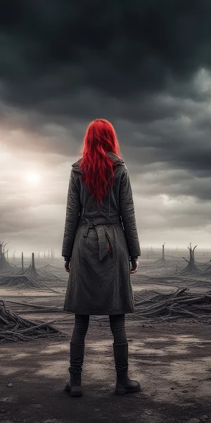 Apocalypse, Redhead, Wasteland, Melancholy 4K iPhone Wallpaper Background