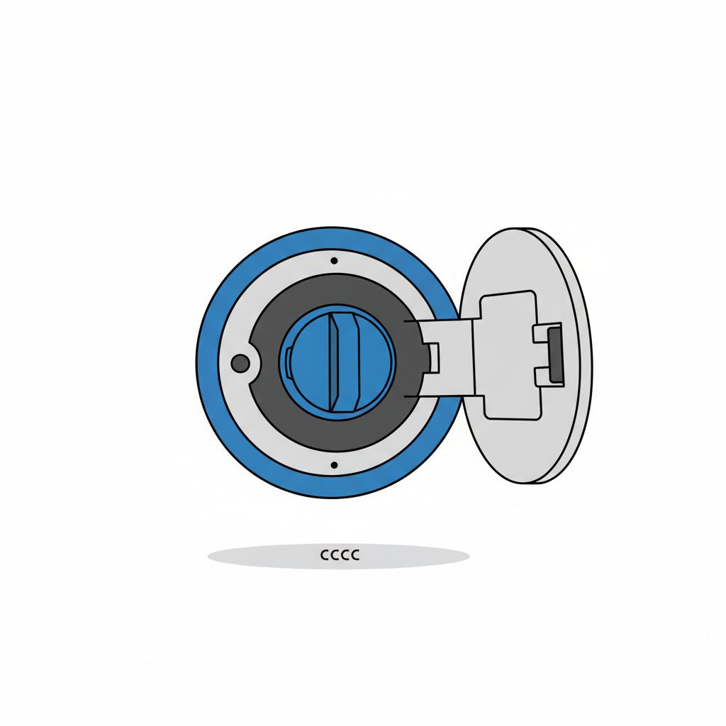 Close up vector illustration of a smart car for sale Fortwo fuel door with fuel cap and visible filler neck on white background with blue accents