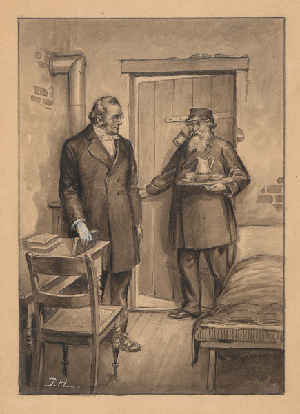 Two men in a poor living room 20th century