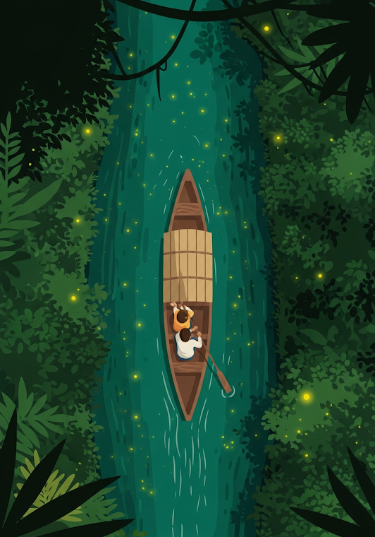 Couple on Canoe in Mystical Jungle River