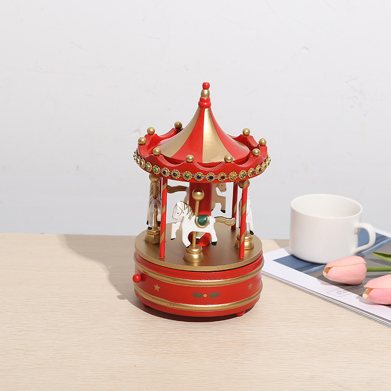 Decorative wooden carousel music box