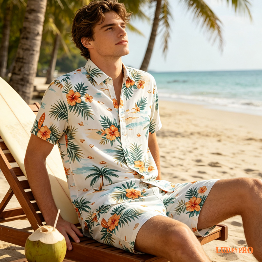 Regular Collar Shirt & Unisex Beach Shorts Set