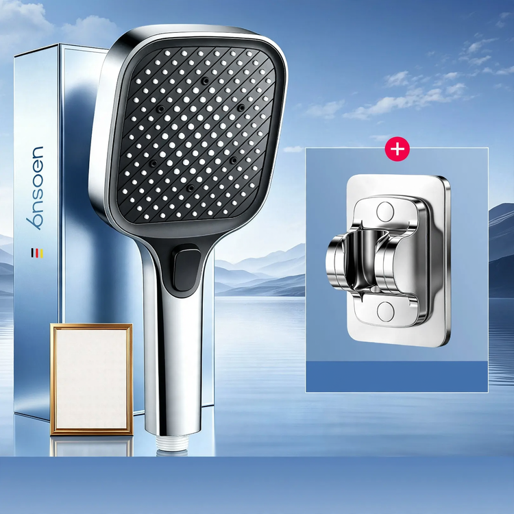 Square shower head with pressure boost, ABS, 3 functions