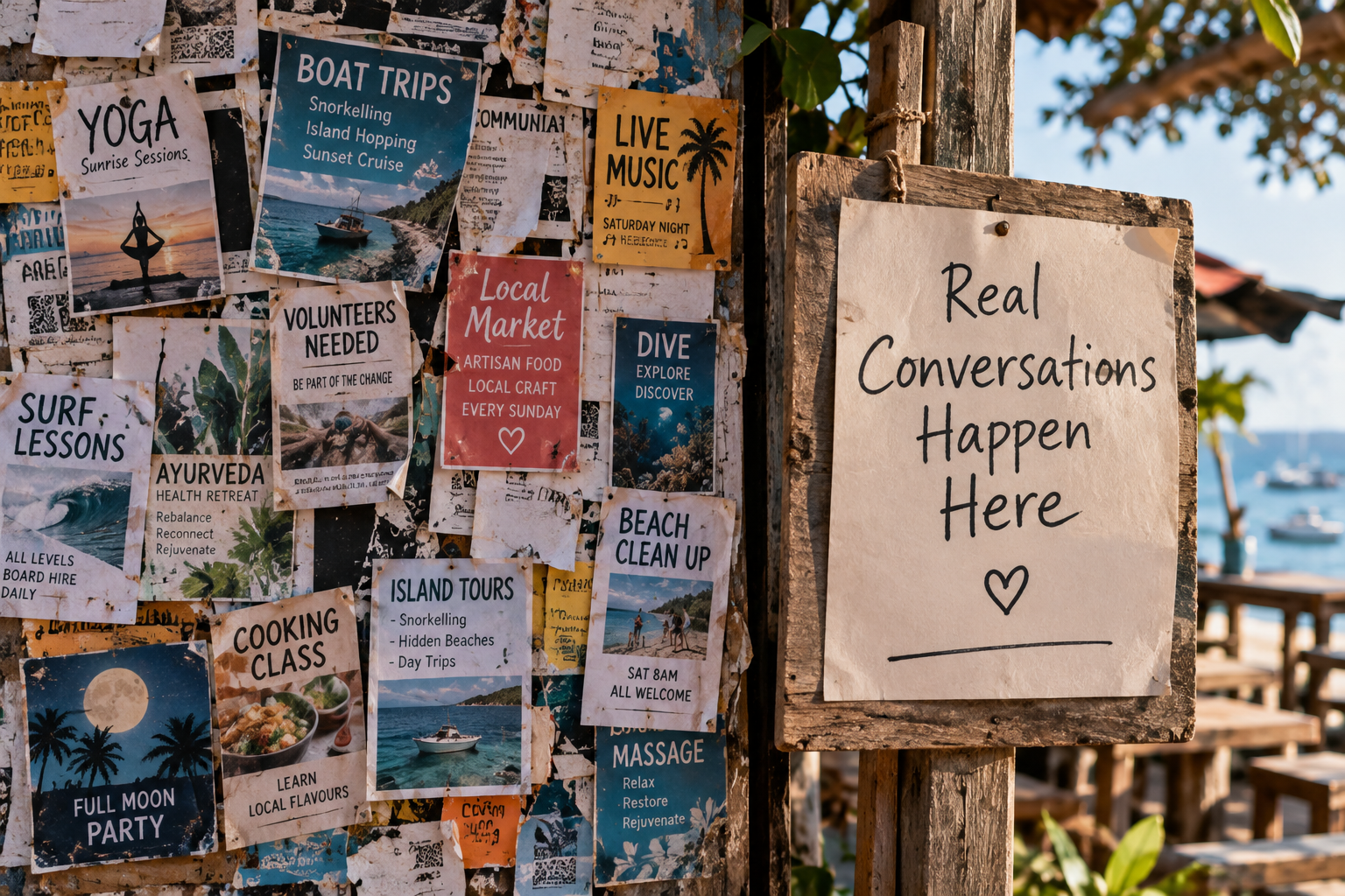 cluttered noticeboard versus a single clear sign
