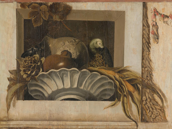Still Life with a Bowl of Corn Artichokes Grapes and a Parrot 1645   1650