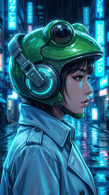 Cyberpunk Girl with Frog Helmet - Free mobile Wallpaper