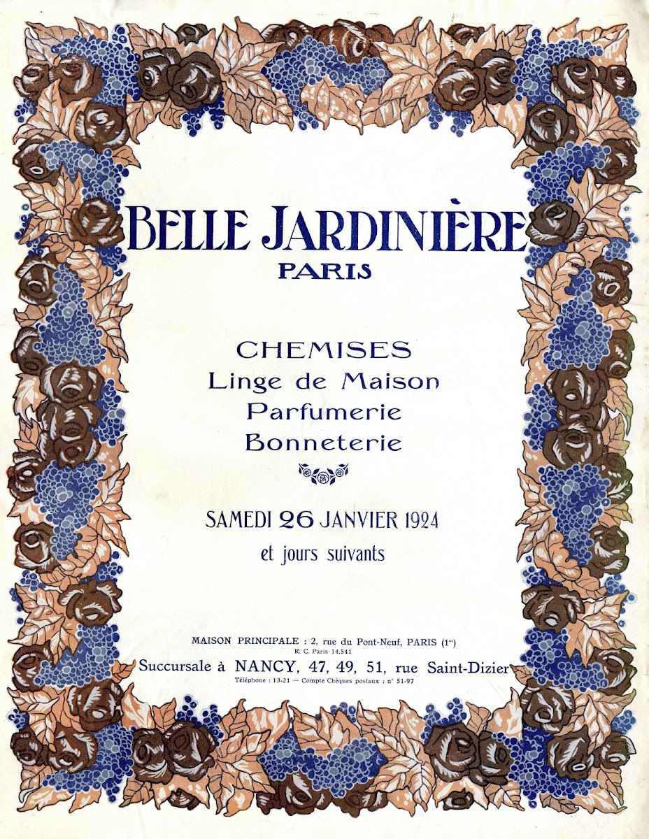 Belle jardinière  Chemises linge de maison parfumerie bonneterie 1924