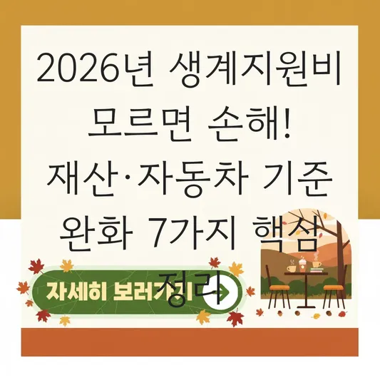 2026년 생계지원비 신청 시 재산 및 자동차 가액 산정 기준 상세 안내 대표 이미지