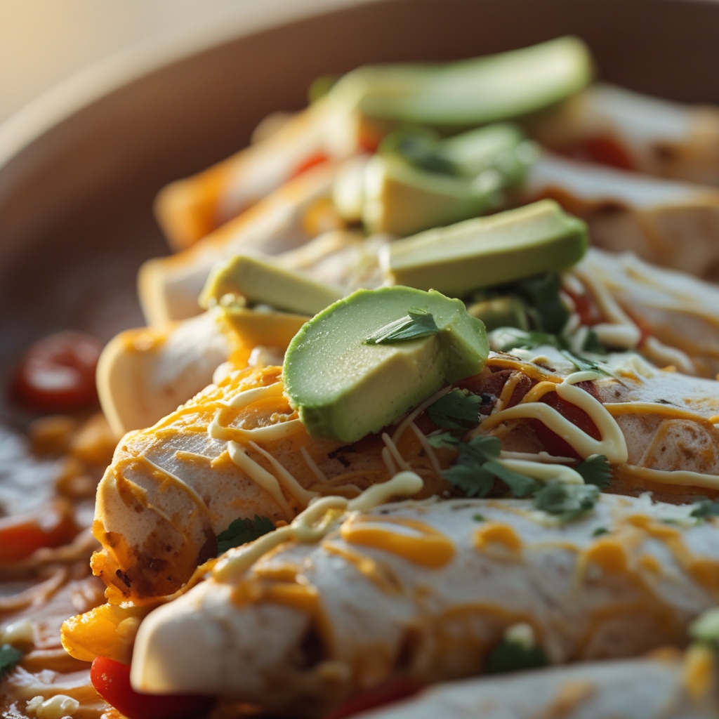 Final Spicy Poblano & White Bean Breakfast Enchiladas with Avocado-Crema Drizzle