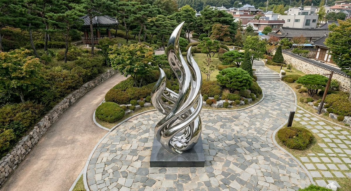 학교 개교 기념 조형물 제작, 진입 동선 한가운데 자리를 잡아 사방 어디서나 보이도록 배치한 상징 조형물, 실제 제작 사례