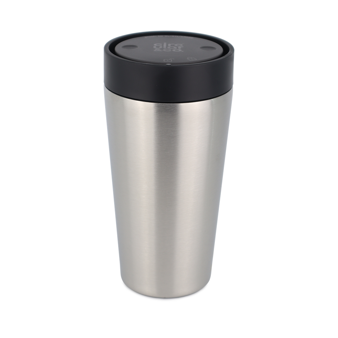 Recycled Stainless Steel Cup 12oz Uncoated / Ink Black Lid