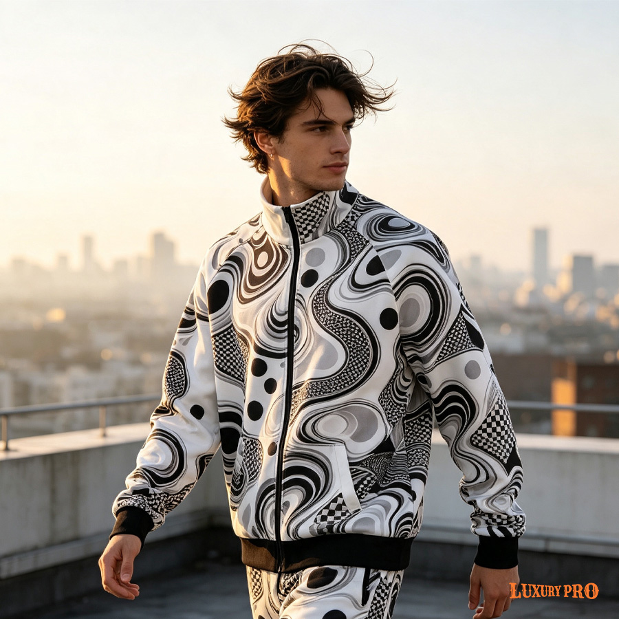 AOP WIM Zip Up Collar Jacket Riveted Stripes