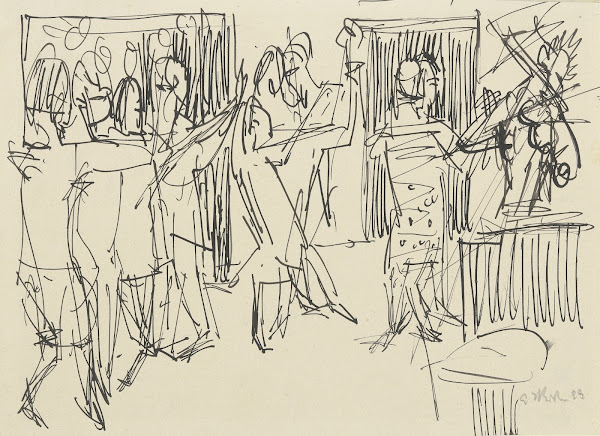 Vier tanzende Paare und Geiger 1923