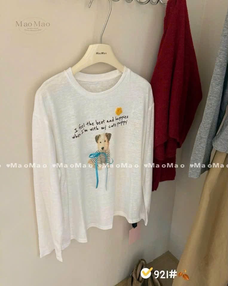 Áo thun dài tayin hình chú chó đính nơXONXEN SHOP 921