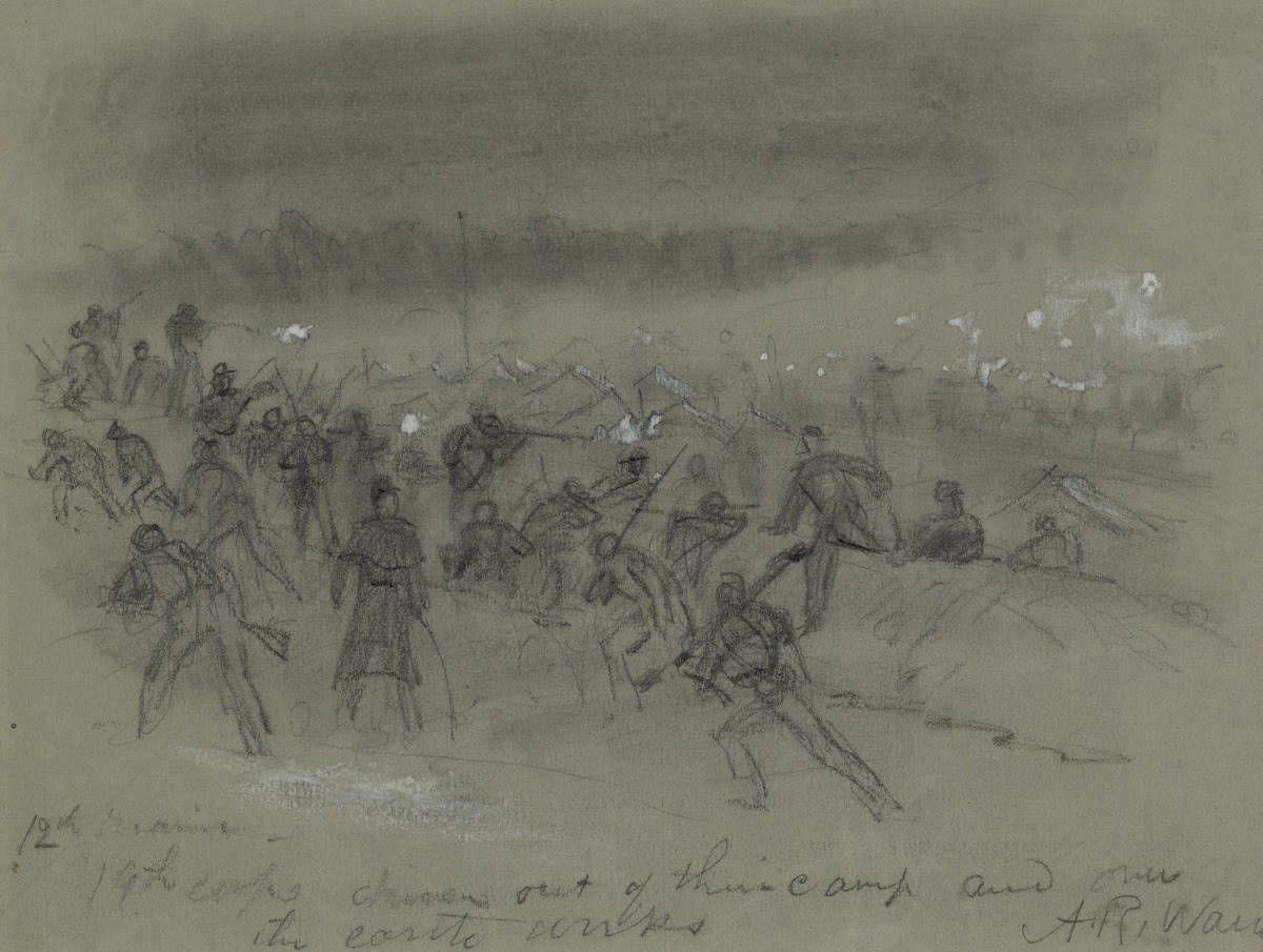 12th Maine19th corps driven out of their camp and over the earth works 1864