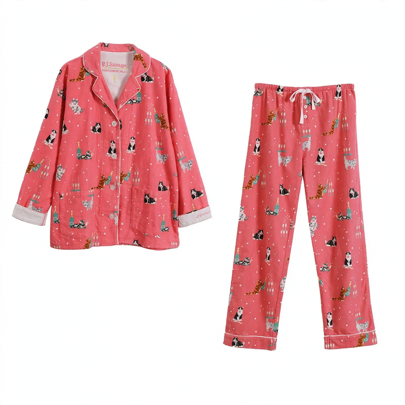 Ladies' loungewear, long-sleeved, brushed, cotton blend