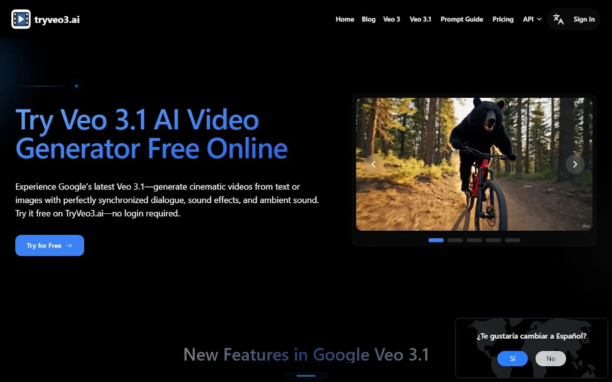 Captura de TryVeo3.ai: Free Access to Google Veo 3 for AI Video Generation