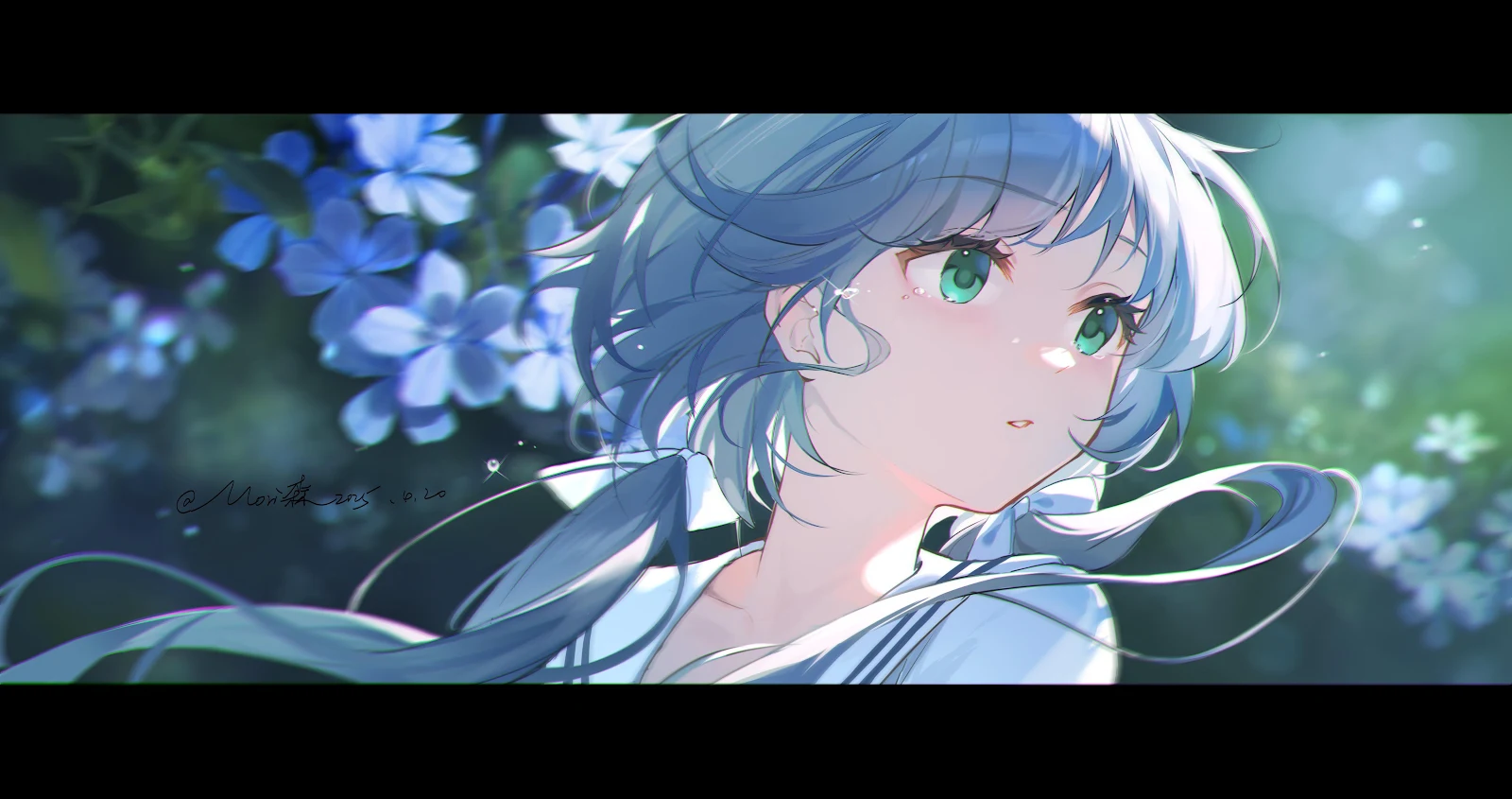 Blue Haired Anime Girl - Digital Anime Art 4K Wallpaper (4600x2430)