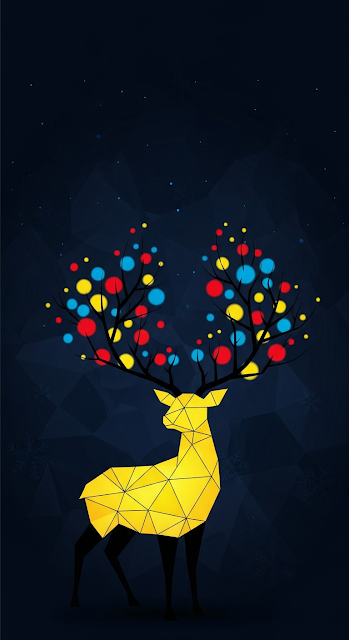 Minimalist Geometric Reindeer Silhouette with Antlers as Multicolored Christmas Lights - Free mobile Wallpaper