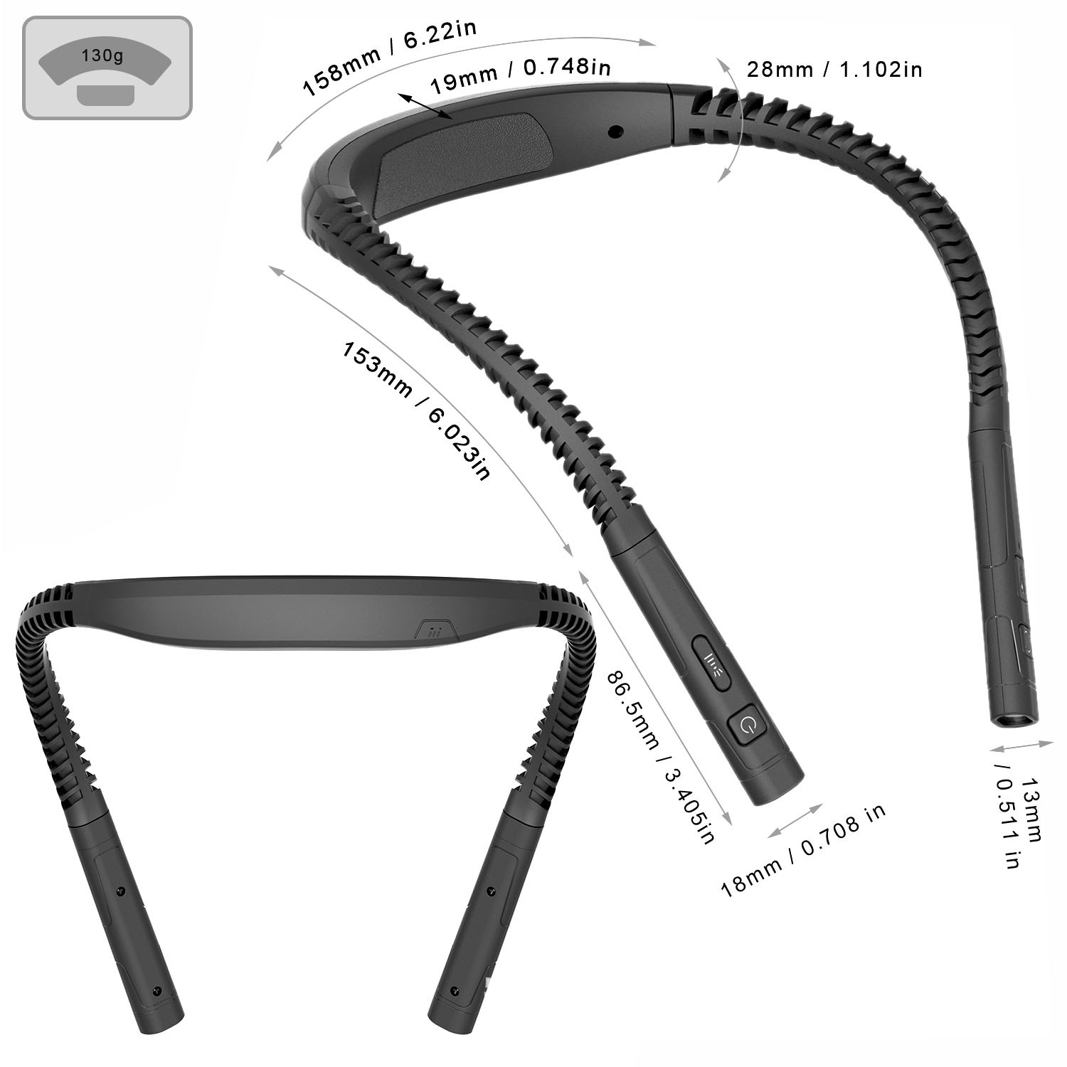 LED-Nackenleuchte für Lesen und Sport, USB-aufladbar