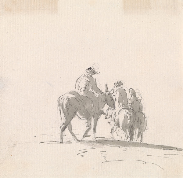 Three Figures Mounted on Mules