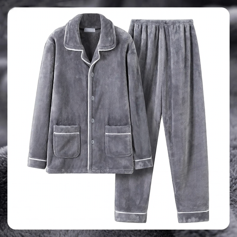 Herren-Pyjama-Set aus Flanell, bestickt, schlicht